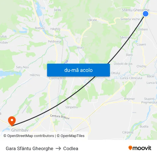 Harta de Gara Sfântu Gheorghe către Codlea
