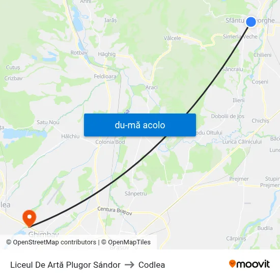 Harta de Liceul De Artă Plugor Sándor către Codlea