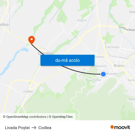 Harta de Livada Poștei către Codlea