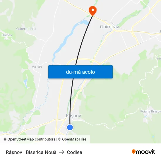 Harta de Râșnov | Biserica Nouă către Codlea