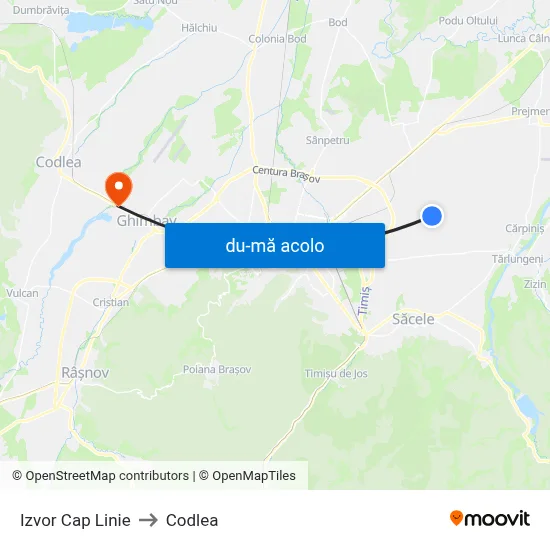 Harta de Izvor Cap Linie către Codlea