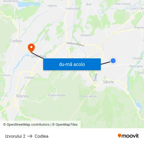 Harta de Izvorului 2 către Codlea