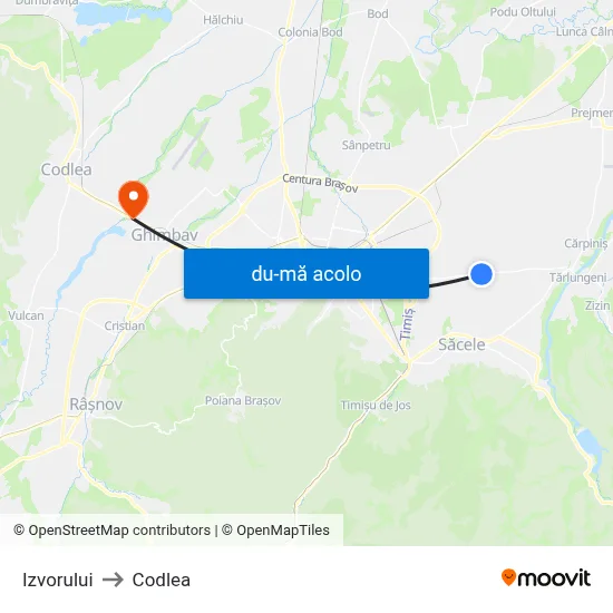 Harta de Izvorului către Codlea