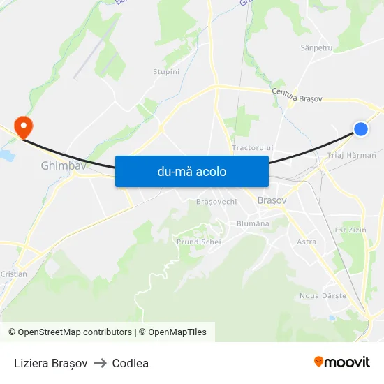 Harta de Liziera Brașov către Codlea