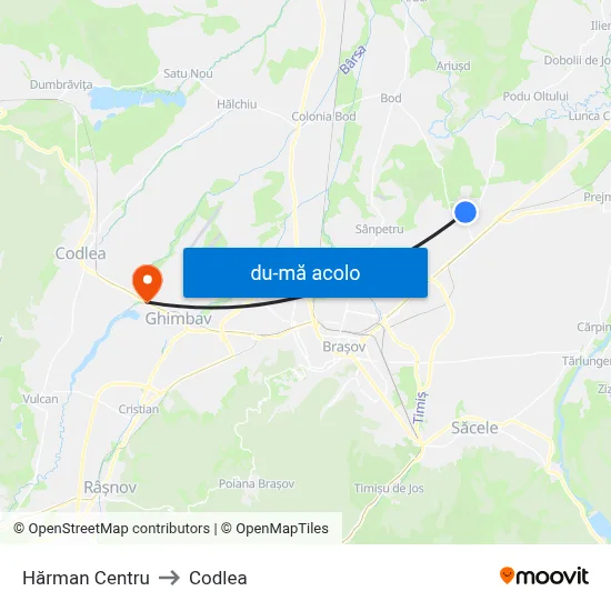 Harta de Hărman Centru către Codlea