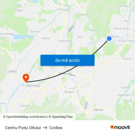 Harta de Centru Podu Oltului către Codlea