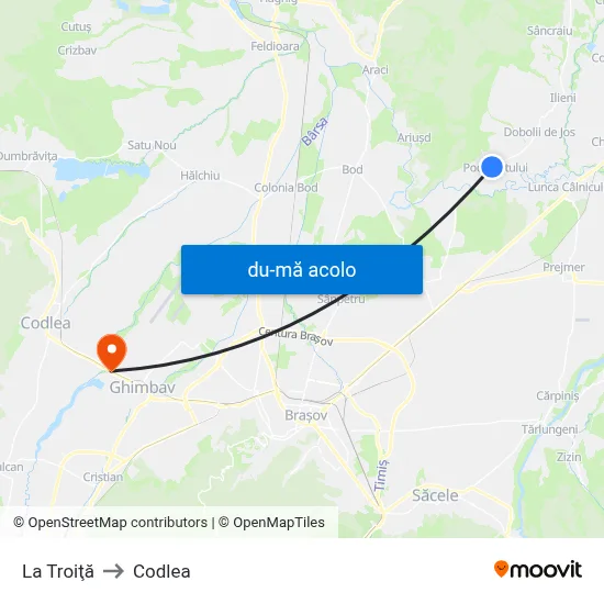 Harta de La Troiţă către Codlea