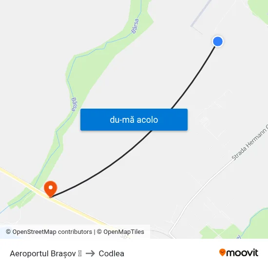 Harta de Aeroportul Brașov ✈ către Codlea