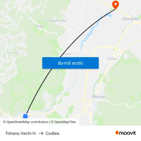 Harta de Tohanu Vechi H. către Codlea