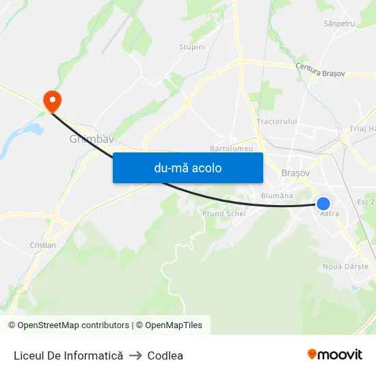 Harta de Liceul De Informatică către Codlea