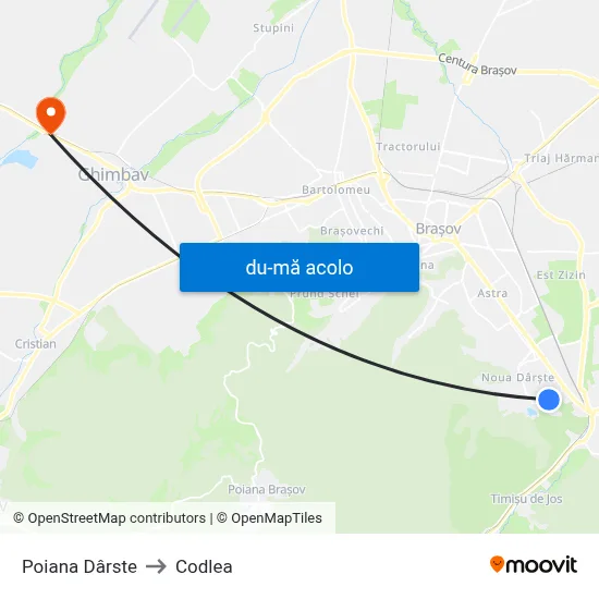 Harta de Poiana Dârste către Codlea