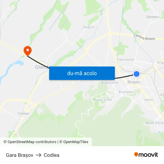Harta de Gara Brașov către Codlea