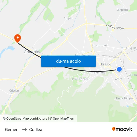 Harta de Gemenii către Codlea