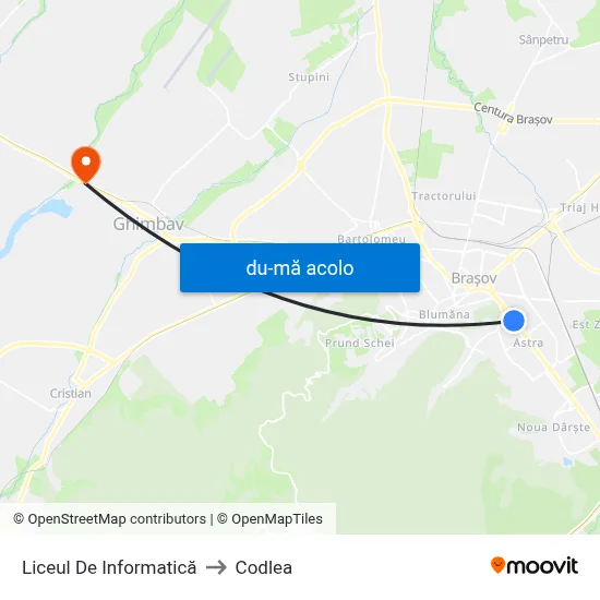 Harta de Liceul De Informatică către Codlea
