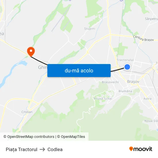 Harta de Piața Tractorul către Codlea