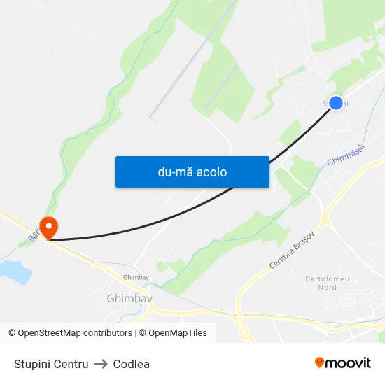 Harta de Stupini Centru către Codlea