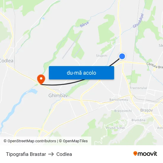 Harta de Tipografia Brastar către Codlea