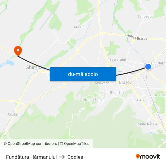 Harta de Fundătura Hărmanului către Codlea
