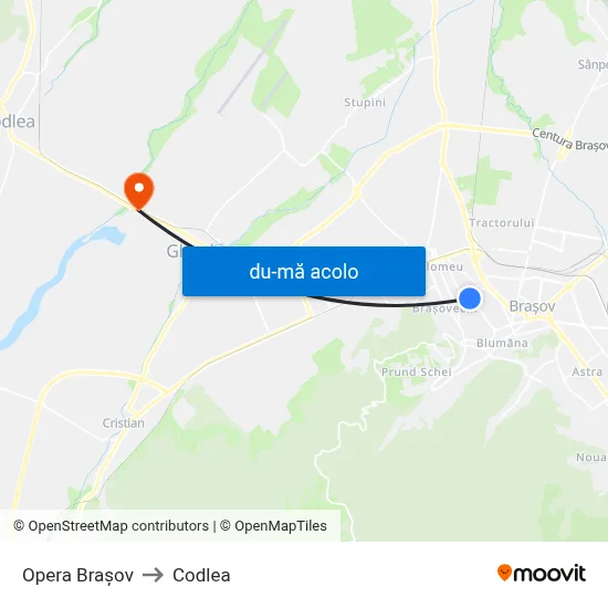 Harta de Opera Brașov către Codlea