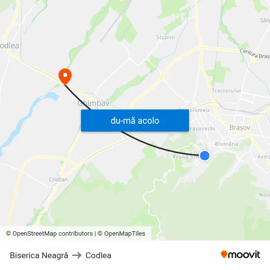 Harta de Biserica Neagră către Codlea