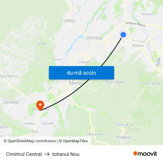 Harta de Cimitirul Central către tohanul Nou