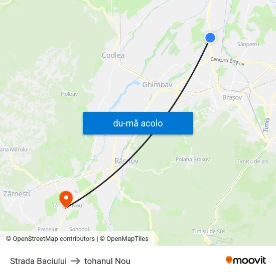 Harta de Strada Baciului către tohanul Nou