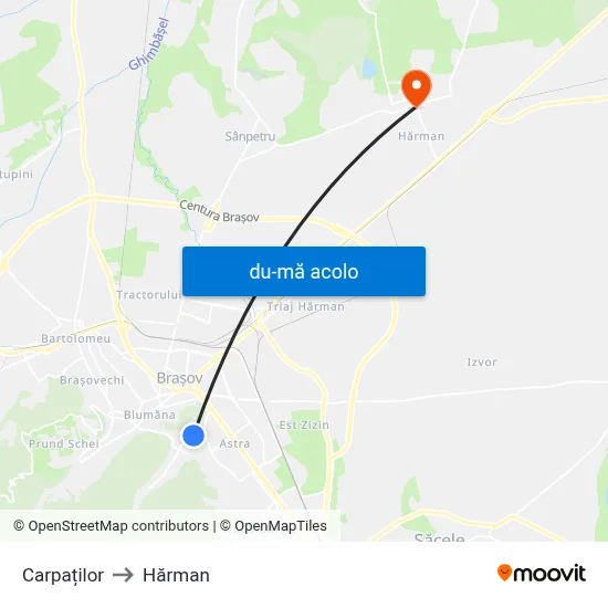 Harta de Carpaților către Hărman