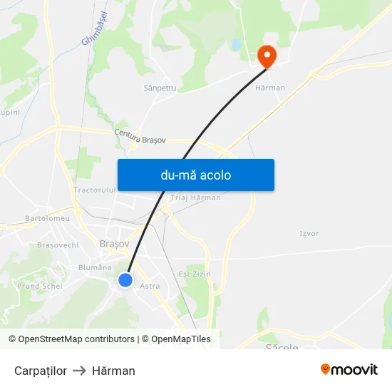 Harta de Carpaților către Hărman