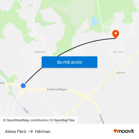 Harta de Aleea Păcii către Hărman