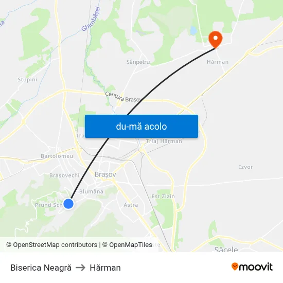 Harta de Biserica Neagră către Hărman