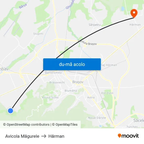 Harta de Avicola Măgurele către Hărman