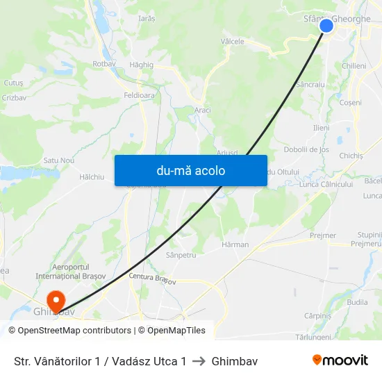 Harta de Str. Vânătorilor 1 /  Vadász Utca 1 către Ghimbav