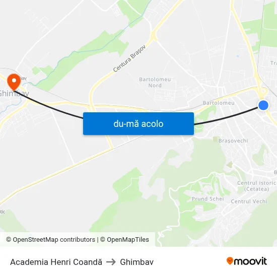 Harta de Academia Henri Coandă către Ghimbav