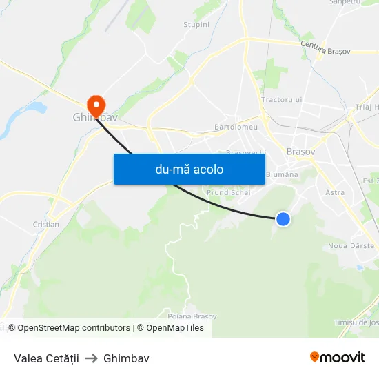 Harta de Valea Cetății către Ghimbav