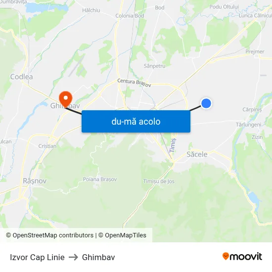 Harta de Izvor Cap Linie către Ghimbav