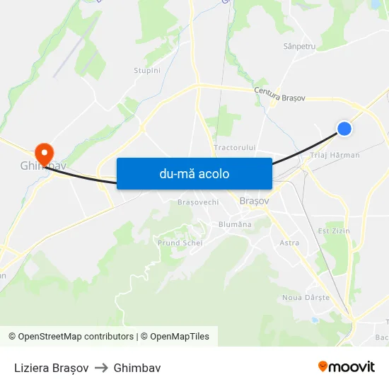 Harta de Liziera Brașov către Ghimbav