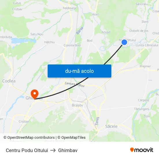 Harta de Centru Podu Oltului către Ghimbav
