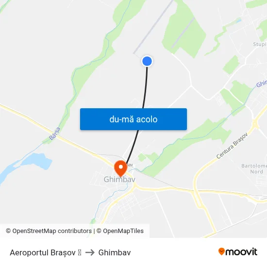 Harta de Aeroportul Brașov ✈ către Ghimbav