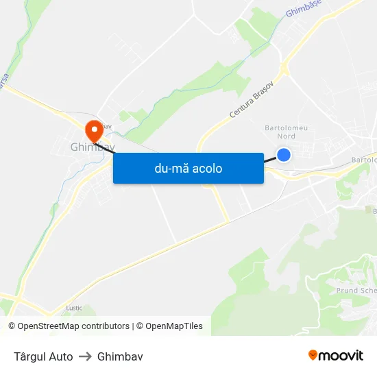 Harta de Târgul Auto către Ghimbav