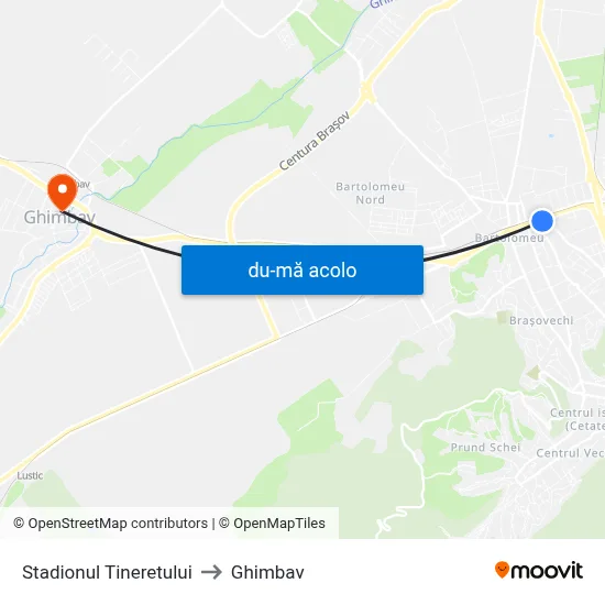 Harta de Stadionul Tineretului către Ghimbav