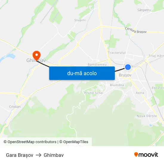 Harta de Gara Brașov către Ghimbav