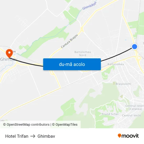 Harta de Hotel Trifan către Ghimbav