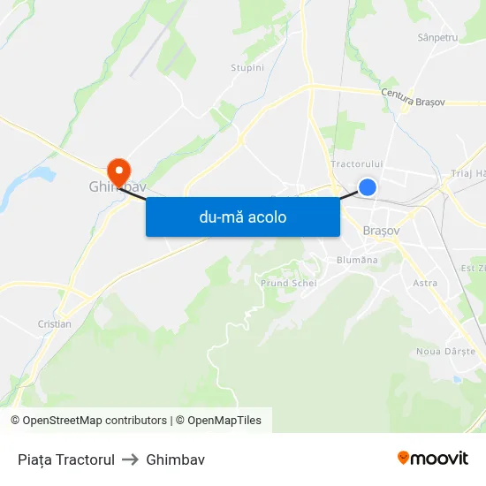 Harta de Piața Tractorul către Ghimbav