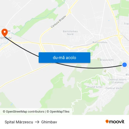 Harta de Spital Mârzescu către Ghimbav