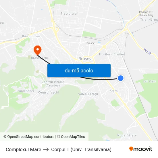 Harta de Complexul Mare către Corpul T (Univ. Transilvania)