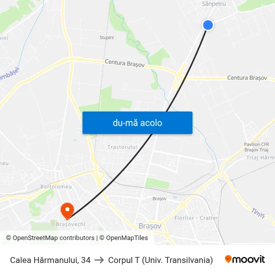 Harta de Calea Hărmanului, 34 către Corpul T (Univ. Transilvania)