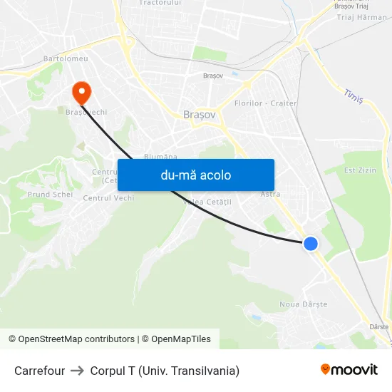 Harta de Carrefour către Corpul T (Univ. Transilvania)