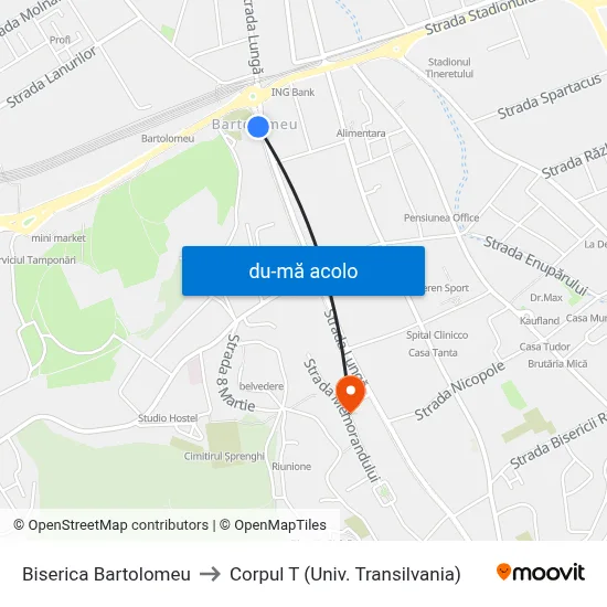 Harta de Biserica Bartolomeu către Corpul T (Univ. Transilvania)