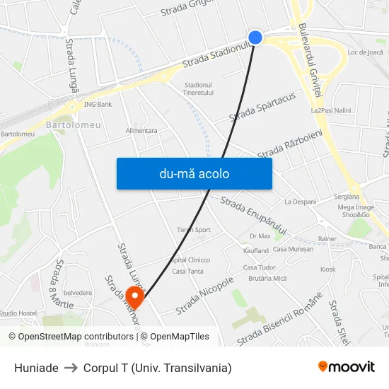 Harta de Huniade către Corpul T (Univ. Transilvania)