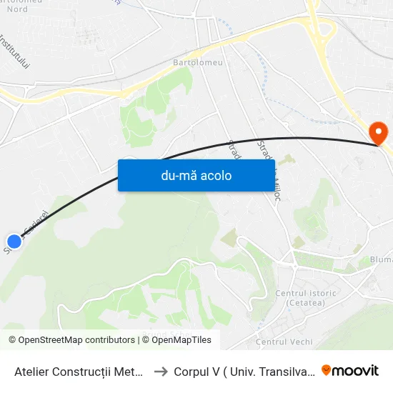 Harta de Atelier Construcții Metalice către Corpul V ( Univ. Transilvania)